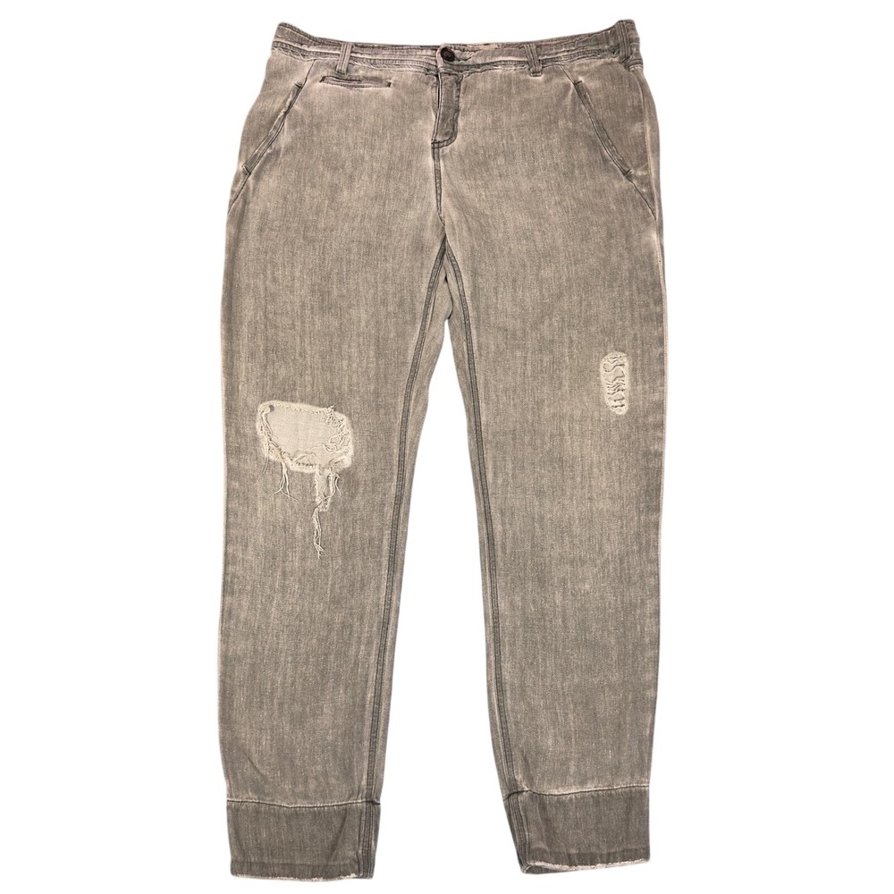 Free People Distressed Denim Pants Ripped Cuffed Hem Gray‎ Size 12